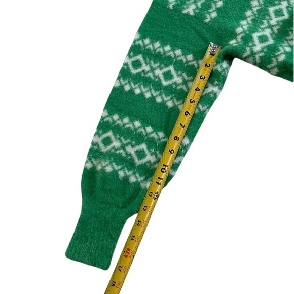 Aerie Flurry Oversized Crew Neck Green White Sweater Size SP - Picture 11 of 17